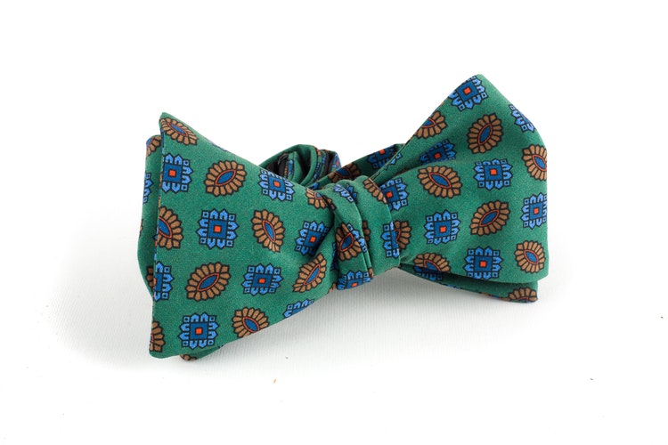 Floral Madder Silk Bow Tie - Green/Brown/Blue