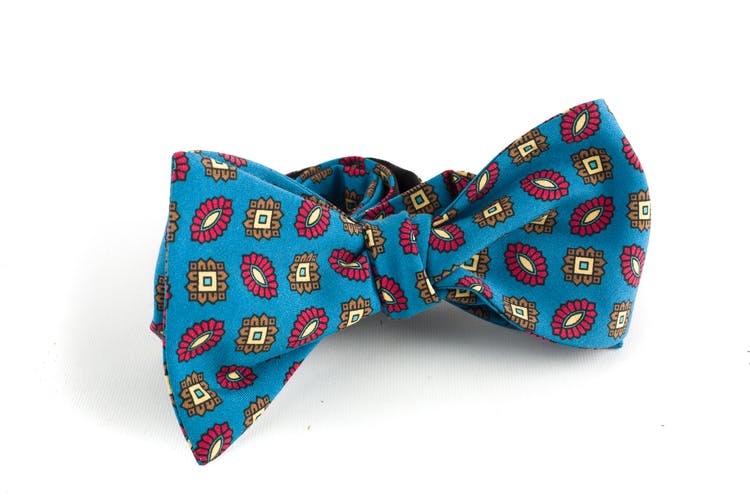 Floral Madder Silk Bow Tie - Mid Blue/Red/Brown
