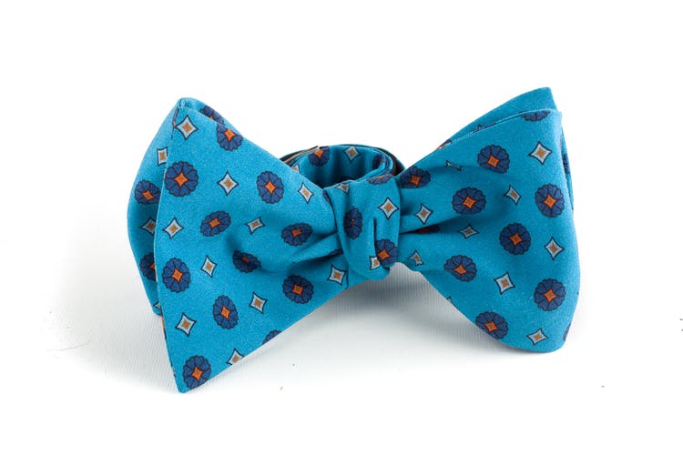 Floral Madder Silk Bow Tie - Turquoise/Navy Blue/Orange