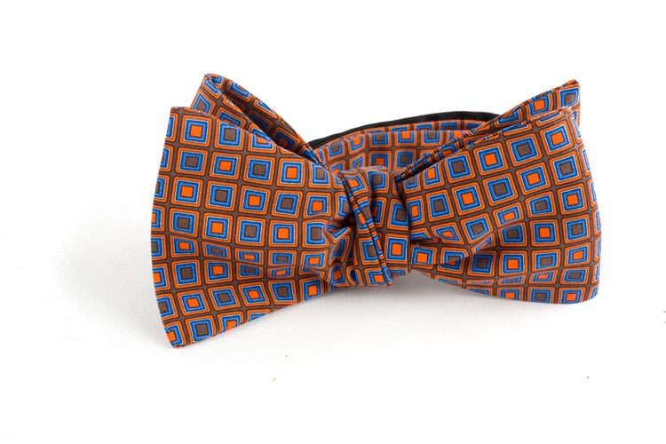 Square Madder Silk Bow Tie - Brown/Orange/Blue