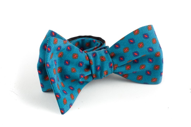 Floral Madder Silk Bow Tie - Turquoise/Brown/Navy Blue