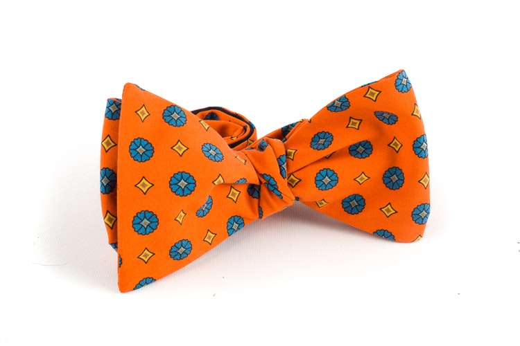 Floral Madder Silk Bow Tie - Orange/Light Blue