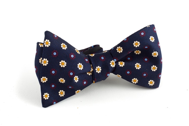 Floral Silk Bow Tie - Navy Blue/Yellow