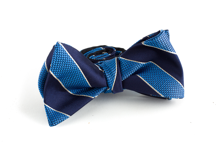 Regimental Silk Bow Tie - Navy Blue/Light Blue