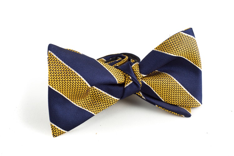 Regimental Silk Bow Tie - Navy Blue/Yellow
