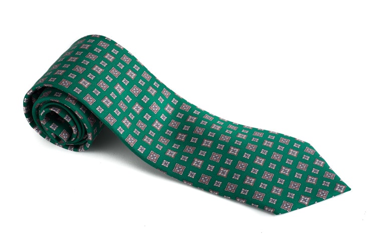 Floral Printed Silk Tie - Green/Beige