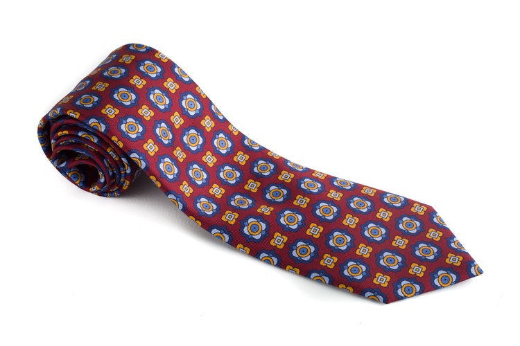 Medallion Printed Silk Tie - Burgundy/Navy Blue