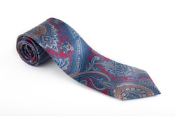 Paisley Printed Silk Tie - Burgundy/Navy Blue