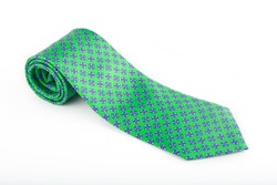 Floral Printed Silk Tie - Green/Light Blue