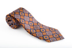 Medallion Printed Silk Tie - Navy Blue/Mustard