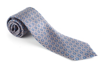 Floral Printed Silk Tie - Grey/Blue