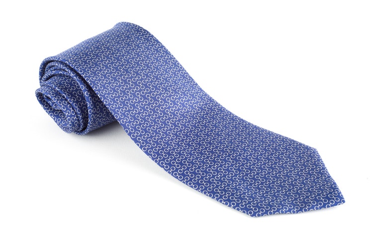 Micro Printed Silk Tie - Mid Blue/White