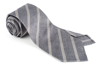 Regimental Silk Grenadine Tie - Untipped - Grey/White