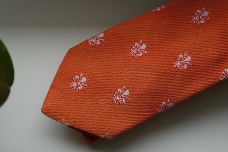 French Lily Silk Tie - Orange/White
