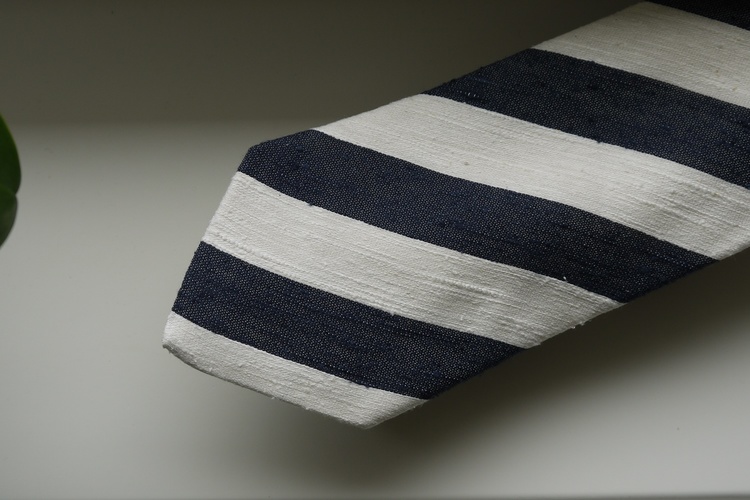 Regimental Shantung Tie - Navy Blue/White