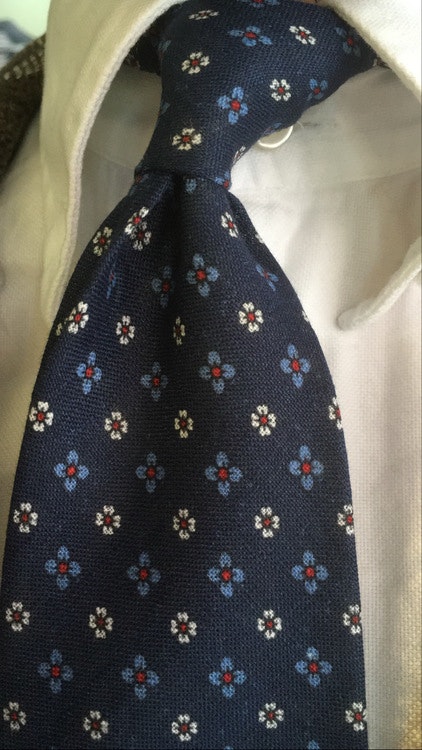 Floral Linen Tie - Navy Blue/Red/White