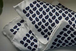 Paisley Silk Pocket Square - White/Navy Blue/Mustard