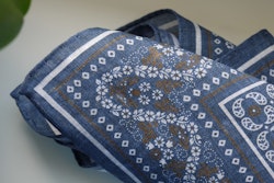 Floral Oriental Linen Pocket Square - Navy Blue/Brown/Turquoise