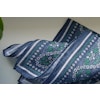 Floral Oriental Linen Pocket Square - Navy Blue/Green/White