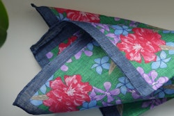 Large Floral Linen Pocket Square - Green/Blue/Pink