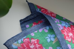 Large Floral Linen Pocket Square - Green/Blue/Pink