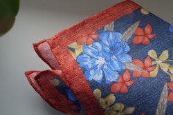 Large Floral Linen Pocket Square - Navy Blue/Orange/Light Blue