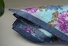 Large Floral Linen Pocket Square - Turquoise/Navy Blue/Purple