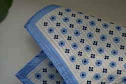 Floral Seersucker Cotton/Silk Pocket Square - Off White/Light Blue/Navy