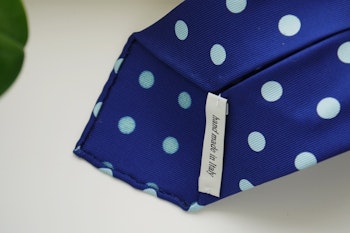 Polka Dot Printed Silk Tie - Untipped -  Mid Navy Blue/Light Blue