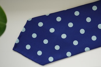 Polka Dot Printed Silk Tie - Untipped -  Mid Navy Blue/Light Blue