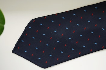 Micro Printed Silk Tie - Untipped - Navy Blue/Light Blue/Red