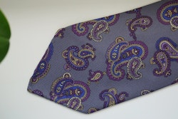 Paisley Printed Silk Tie - Untipped - Grey/Purple/Navy Blue