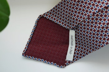 Micro Printed Silk Tie - Untipped - Burgundy/Beige/Navy Blue