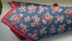 Paisley Linen Pocket Square - Navy Blue/Red/Light Blue