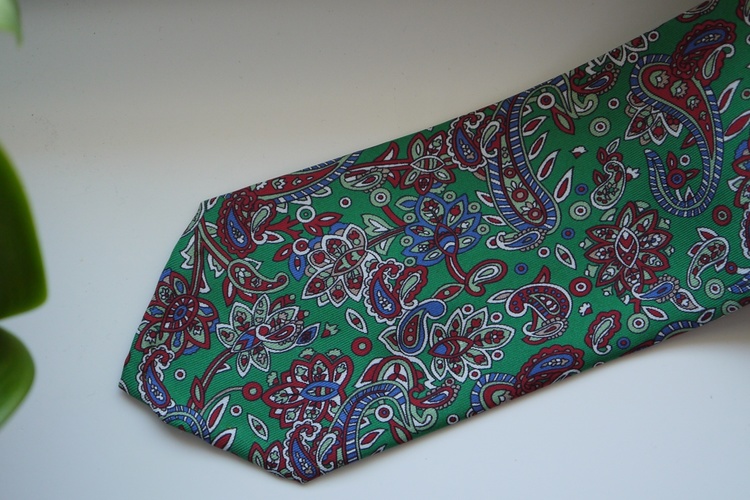 Paisley Printed Silk Tie - Green/Burgundy/Navy