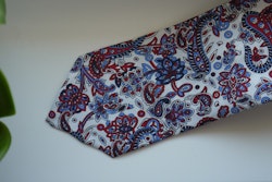 Paisley Printed Silk Tie - White/Burgundy/Light Blue