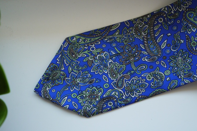 Paisley Printed Silk Tie - Mid Blue/Green