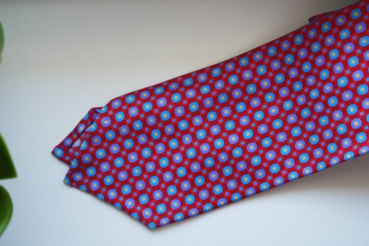 Floral Printed Silk Tie - Red/Light Blue