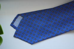 Floral Printed Cotton Silk Tie - Mid Blue/Beige