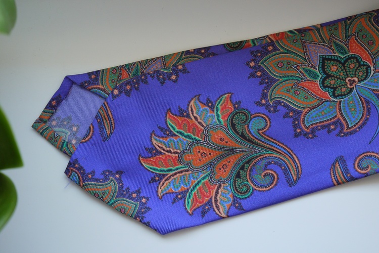 Oriental Printed Silk Tie - Purple/Orange/Green
