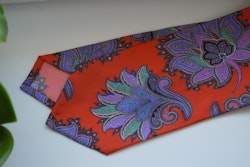 Oriental Printed Silk Tie - Orange/Purple/Green