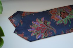 Oriental Printed Silk Tie - Navy Blue/Red/Green
