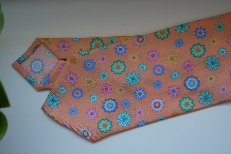 Floral Printed Silk Tie - Pink/Blue/Green