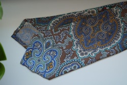 Oriental Paisley Printed Silk Tie - Beige/Light Blue/Turquoise