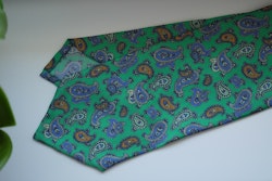Paisley Printed Silk Tie - Green/Navy Blue/Yellow