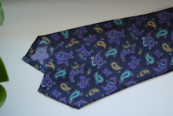 Paisley Printed Silk Tie - Navy Blue/Turquoise/Purple/Yellow