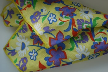 Large Floral Linen Pocket Square - Yellow/Purple/Green/Orange