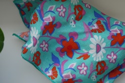Large Floral Linen Pocket Square - Turquoise/Orange/Purple/Blue