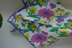 Large Floral Linen Pocket Square - White/Purple/Pink/Yellow