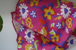 Large Floral Linen Pocket Square - Cerise/Yellow/Navy Blue/White